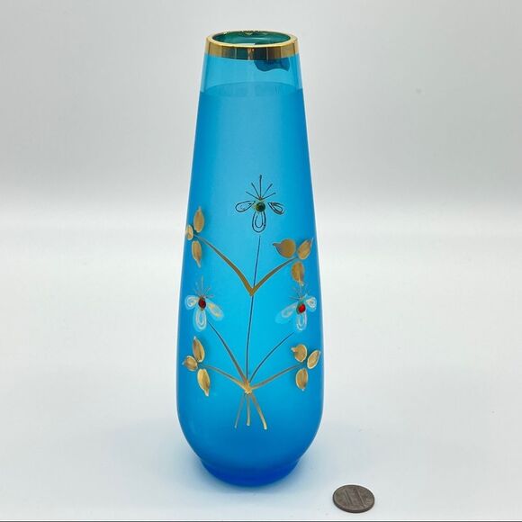 Vintage Norcrest Frosted Bud Vase Hand Painted Gold Edge MCM - Picture 8 of 9